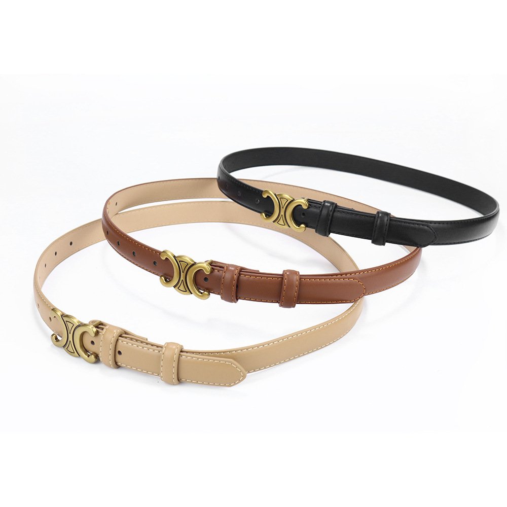 Wholesale Explosive Double C Triumph Belt Smooth Buckle Leather Belt Fashion Leather Thin Belt For Women