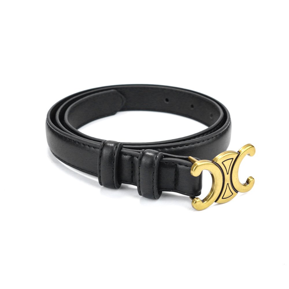 Wholesale Explosive Double C Triumph Belt Smooth Buckle Leather Belt Fashion Leather Thin Belt For Women