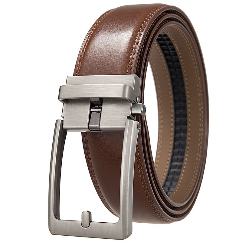 Wholesale Genuine Cowhide Leather Automatic Alloy Buckle Men Ratchet Belt