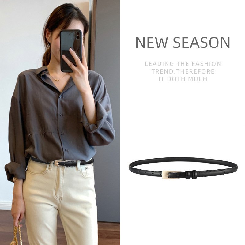 High Quality Skinny Belts for Dress Summer Ladies Genuine Leather Thin Waistband Designer Slim Fashion Belt Woman