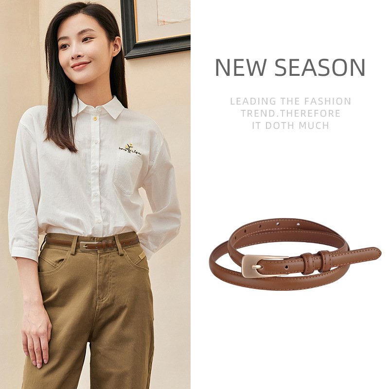 High Quality Skinny Belts for Dress Summer Ladies Genuine Leather Thin Waistband Designer Slim Fashion Belt Woman