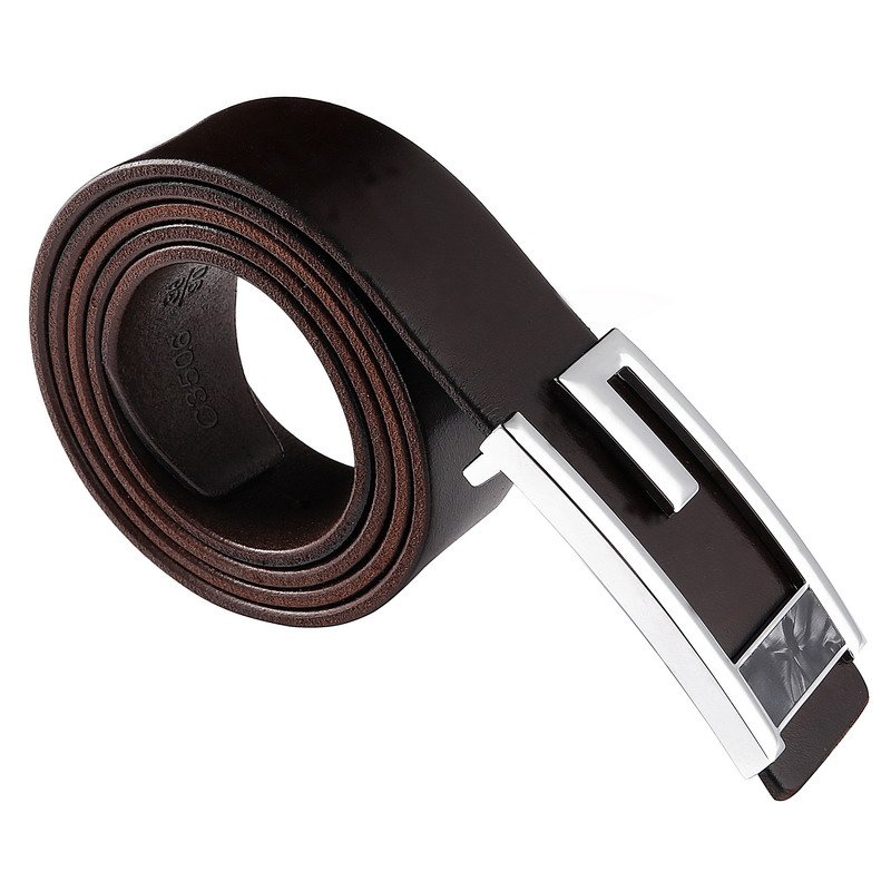 Custom Plate Buckle Logo Metal Gold Buckle 100% Leather Belt For Business Man Pure Full Grain Genuine Leather Belt