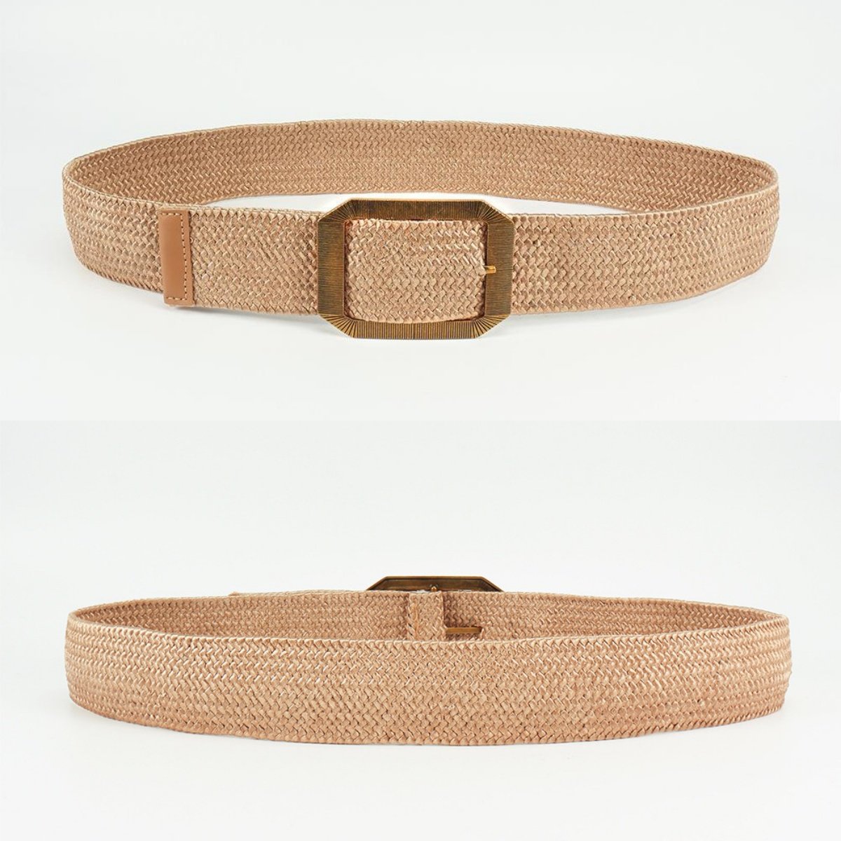 Rewin Minimalist Design Custom Straw Braided Skinny Raffia Dress Belt With Gold Alloy Buckle Woman's Straw Woven Elastic Belt