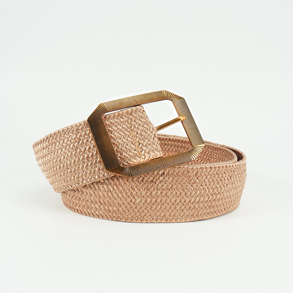 Rewin Minimalist Design Custom Straw Braided Skinny Raffia Dress Belt With Gold Alloy Buckle Woman's Straw Woven Elastic Belt
