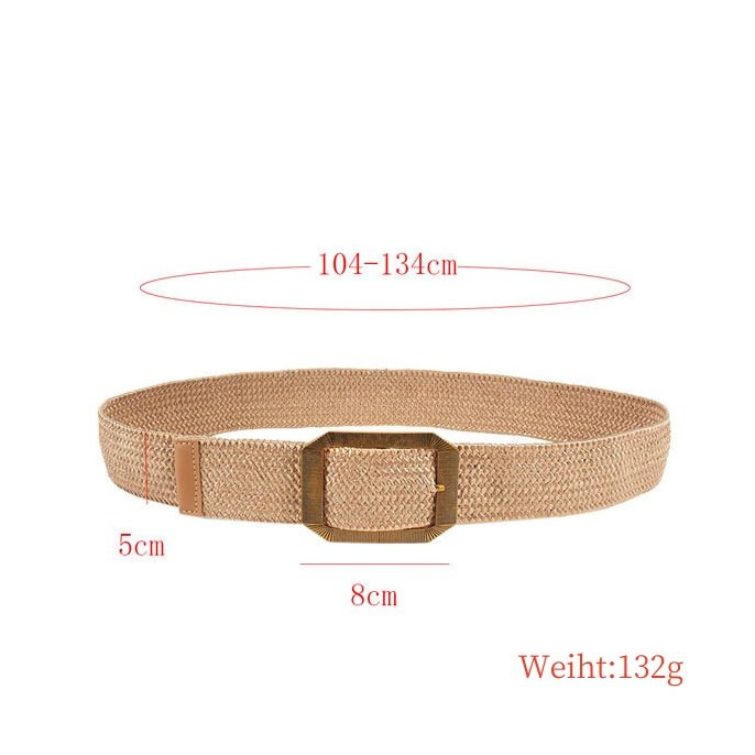 Rewin Minimalist Design Custom Straw Braided Skinny Raffia Dress Belt With Gold Alloy Buckle Woman's Straw Woven Elastic Belt