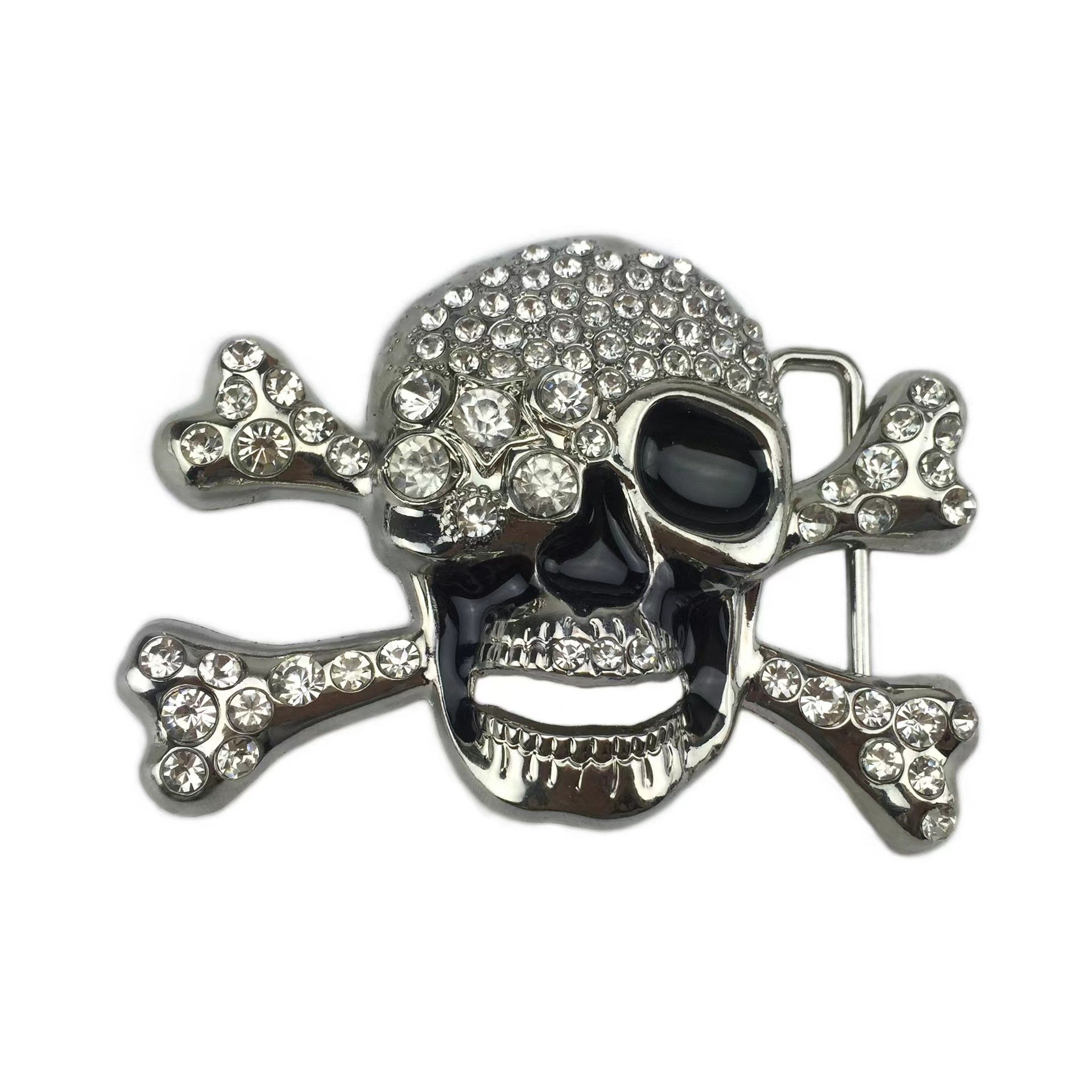 Factory Wholesale High Quality Silver Color Skull Buckle Glitter Bb Simon Belt Sparkling Rhinestone Belt