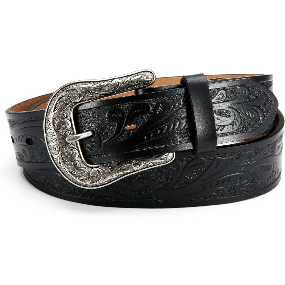 Brown Western Belts for Women - 1.5" Leather Cowgirl Belt for Jeans Pant - Country Belts for Women with Big Vintage Buckle