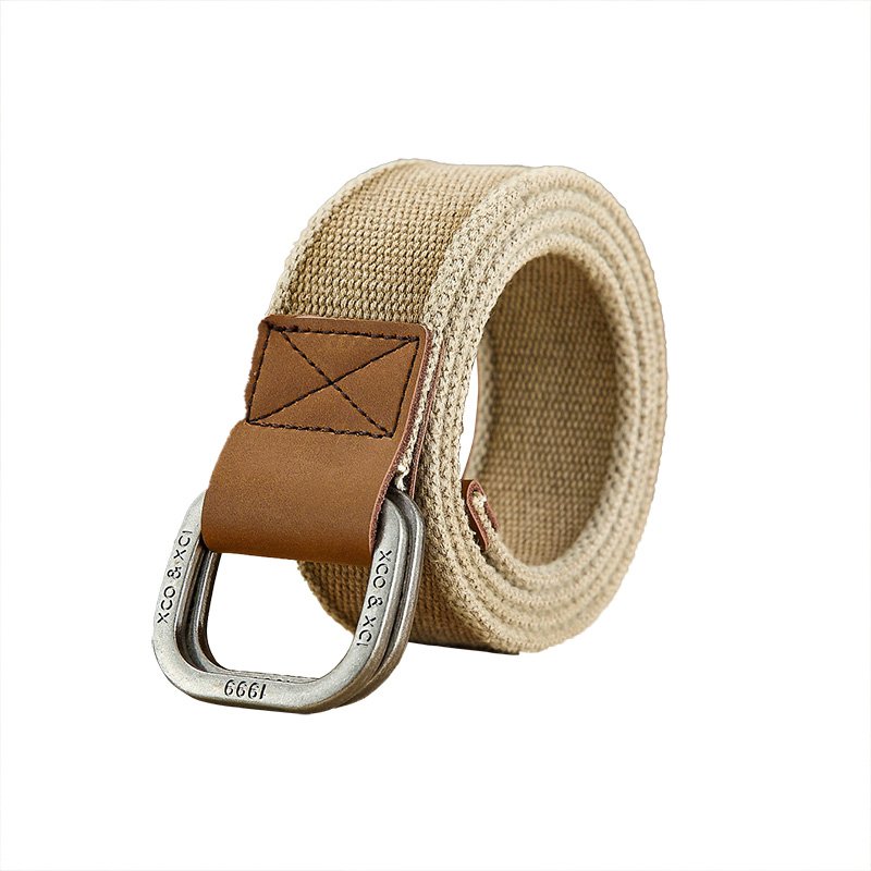 Double Buckle Woven Elastic Canvas Waistband Simple Casual Belt for Men