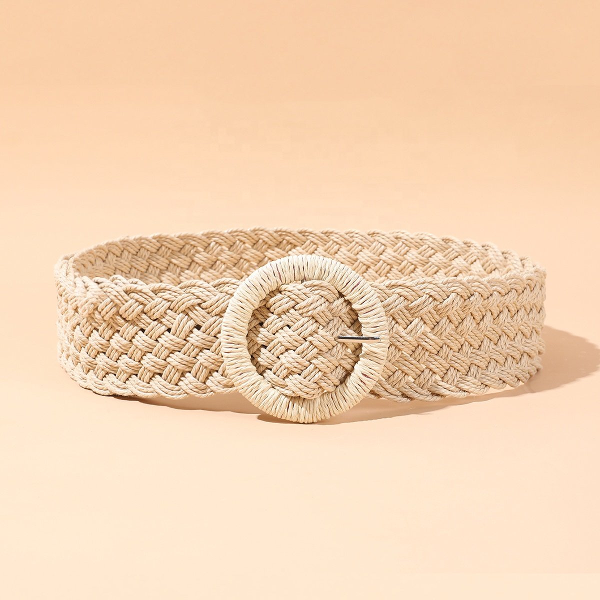 Wholesale new Bohemian style lady braided waist belts round Buckle straw woven Belt summer jute hemp rope belts