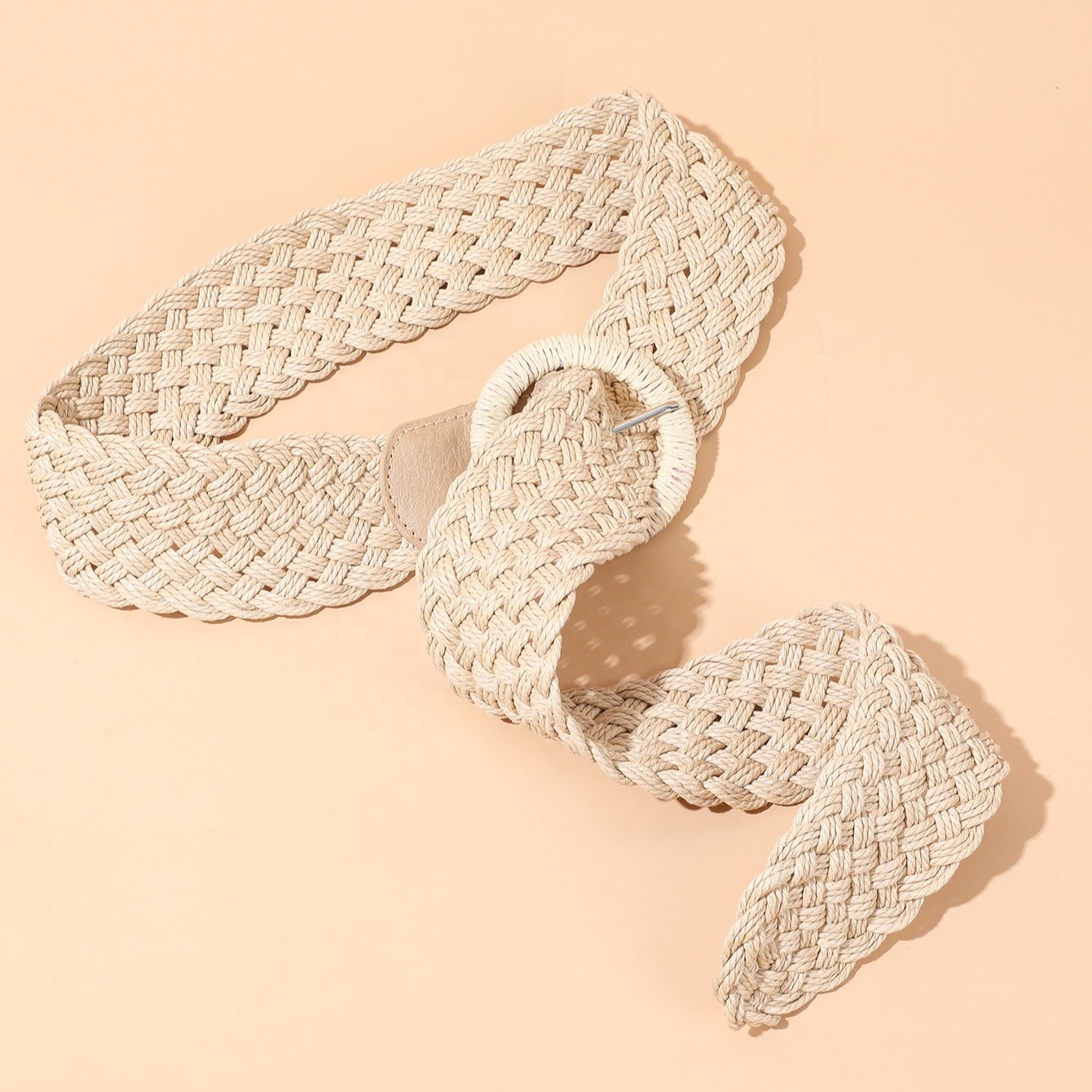 Wholesale new Bohemian style lady braided waist belts round Buckle straw woven Belt summer jute hemp rope belts