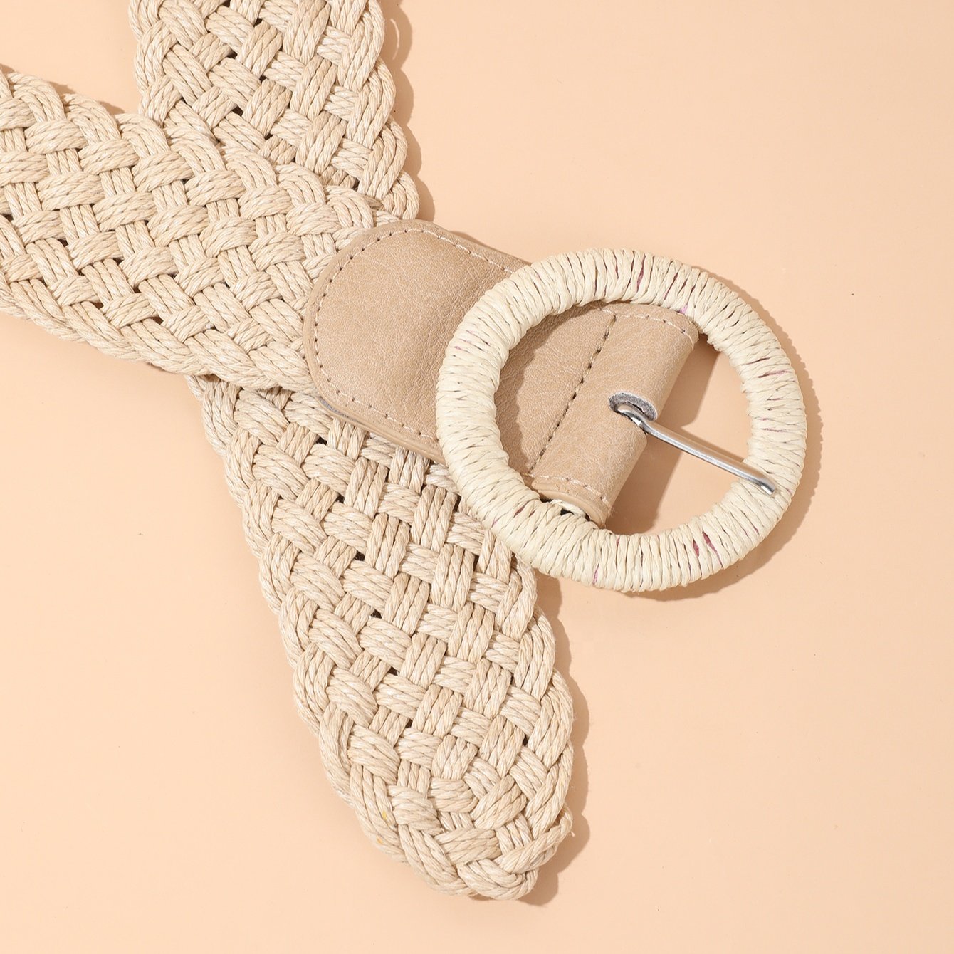 Wholesale new Bohemian style lady braided waist belts round Buckle straw woven Belt summer jute hemp rope belts