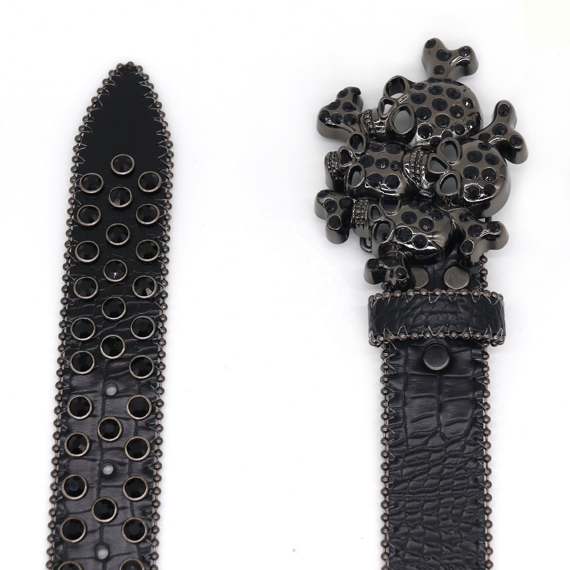 High Quality Western Luxury Men's Belt Skull Crystal Rhinestone Buckle Design Punk Fashion Dark Style Custom Leather Belt