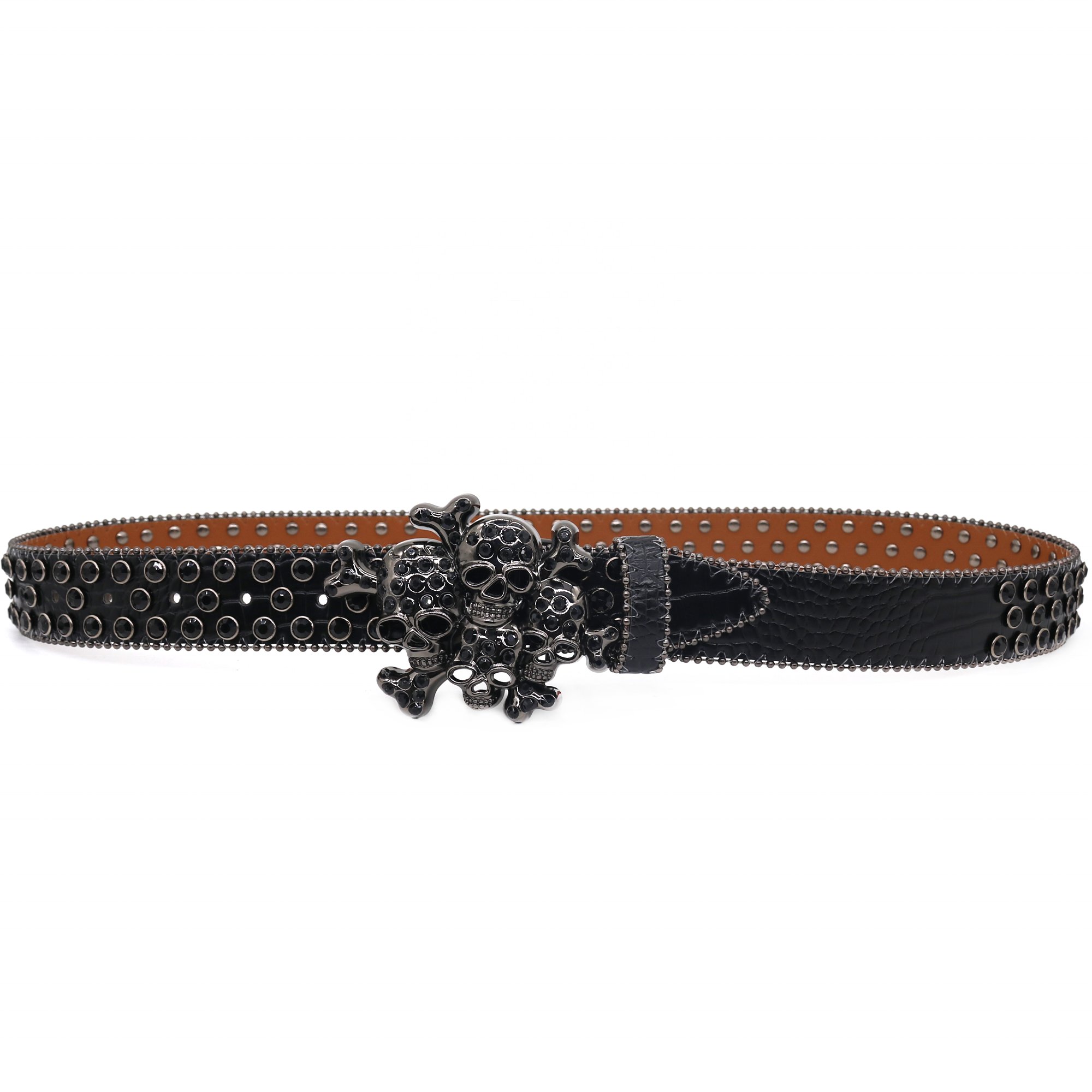 High Quality Western Luxury Men's Belt Skull Crystal Rhinestone Buckle Design Punk Fashion Dark Style Custom Leather Belt