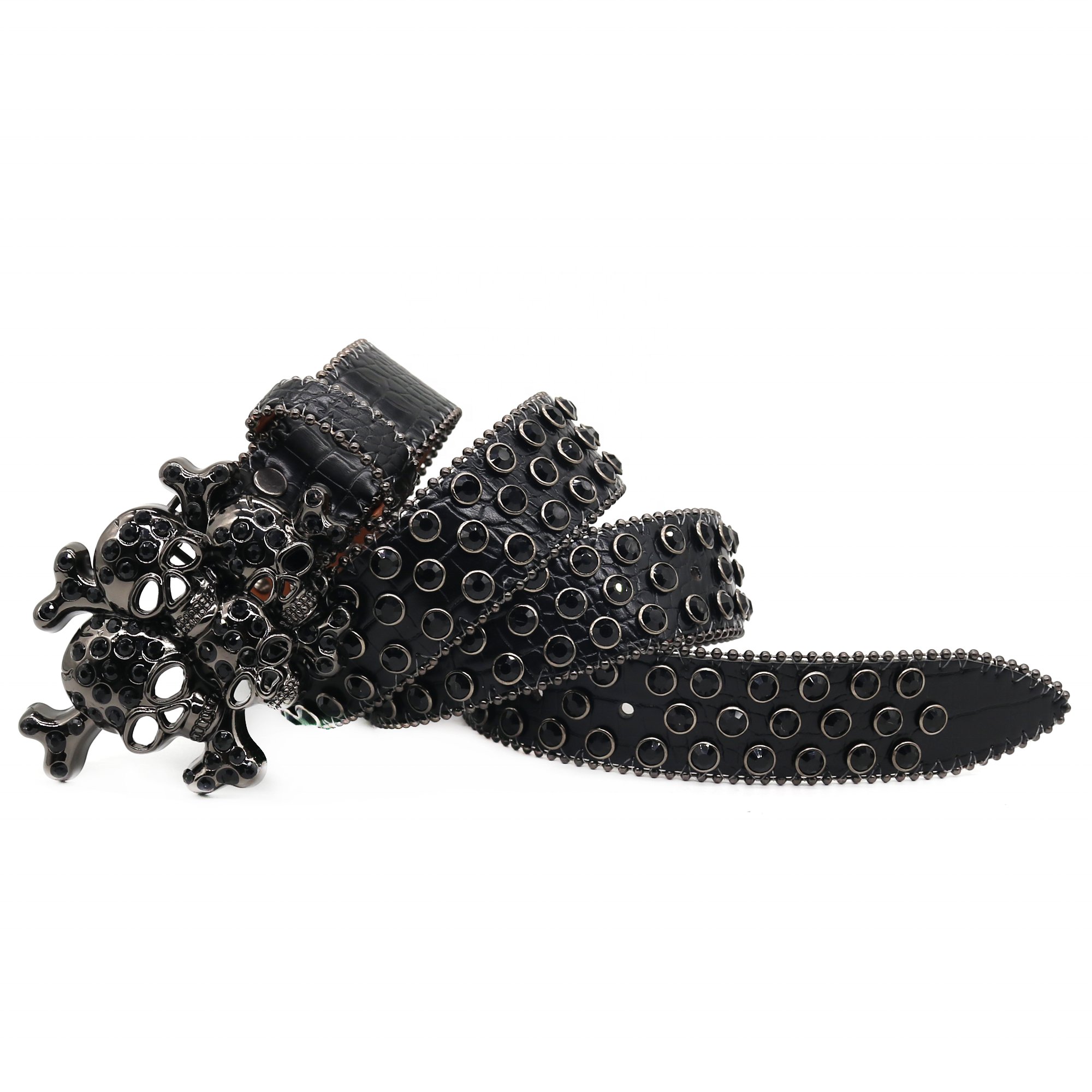 High Quality Western Luxury Men's Belt Skull Crystal Rhinestone Buckle Design Punk Fashion Dark Style Custom Leather Belt