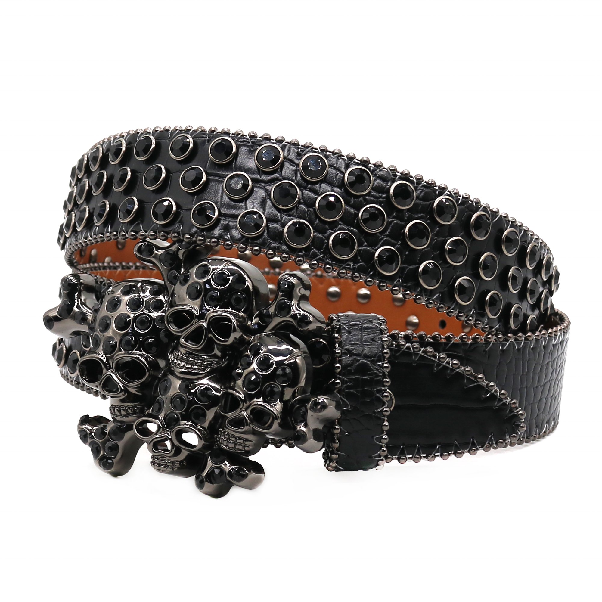 High Quality Western Luxury Men's Belt Skull Crystal Rhinestone Buckle Design Punk Fashion Dark Style Custom Leather Belt