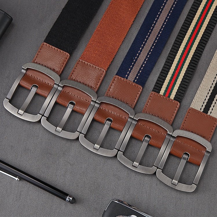 Ribbon PU Fashion Alloy Buckle Cowboy Belt Canvas Elastic Stretch Stylish Belt For Men