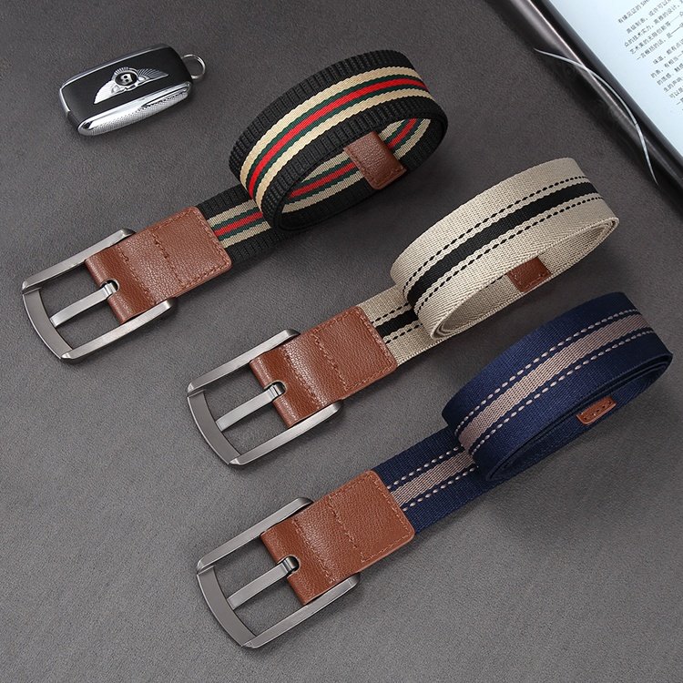 Ribbon PU Fashion Alloy Buckle Cowboy Belt Canvas Elastic Stretch Stylish Belt For Men