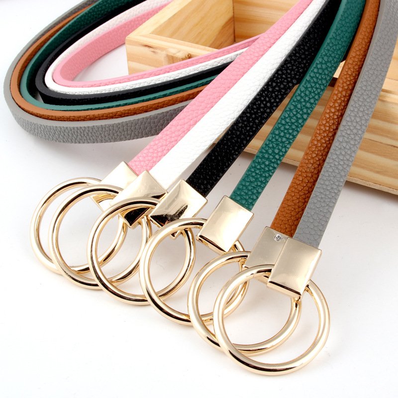 2024 New Korean Pu Thin Belt Decorative Dress Knotted Small Belt Ladies Round Buckle Belt
