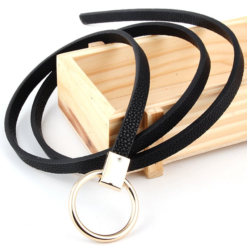 2024 New Korean Pu Thin Belt Decorative Dress Knotted Small Belt Ladies Round Buckle Belt