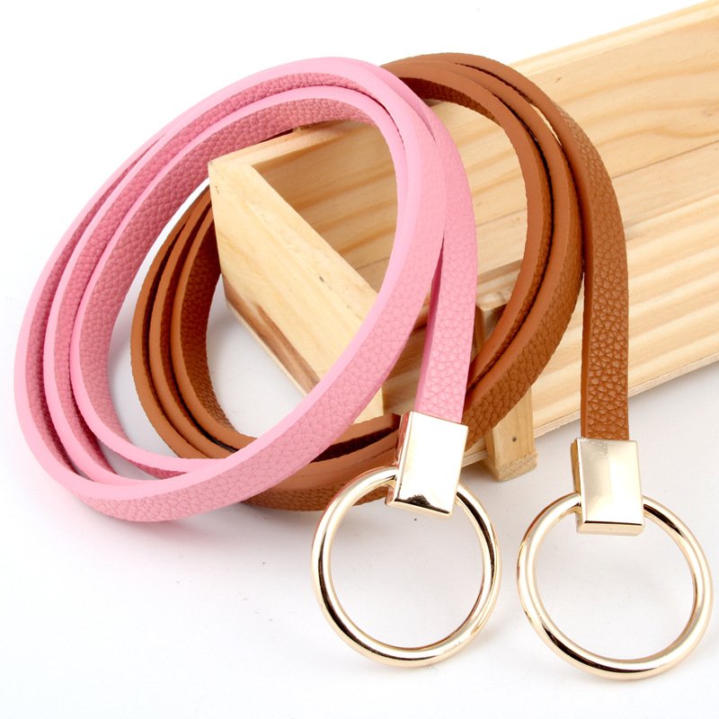 2024 New Korean Pu Thin Belt Decorative Dress Knotted Small Belt Ladies Round Buckle Belt