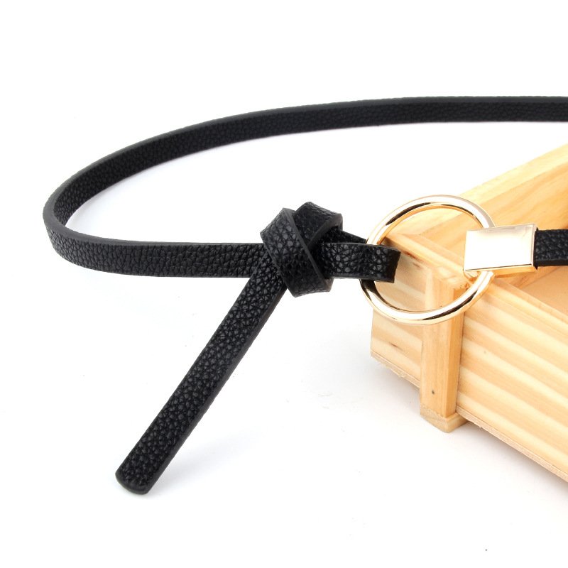 2024 New Korean Pu Thin Belt Decorative Dress Knotted Small Belt Ladies Round Buckle Belt