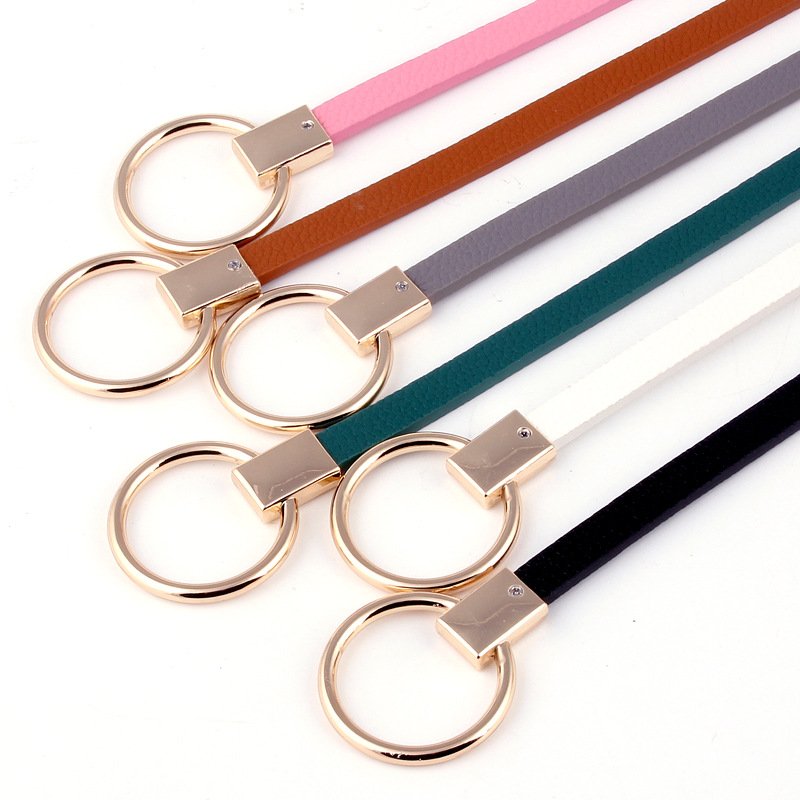 2024 New Korean Pu Thin Belt Decorative Dress Knotted Small Belt Ladies Round Buckle Belt