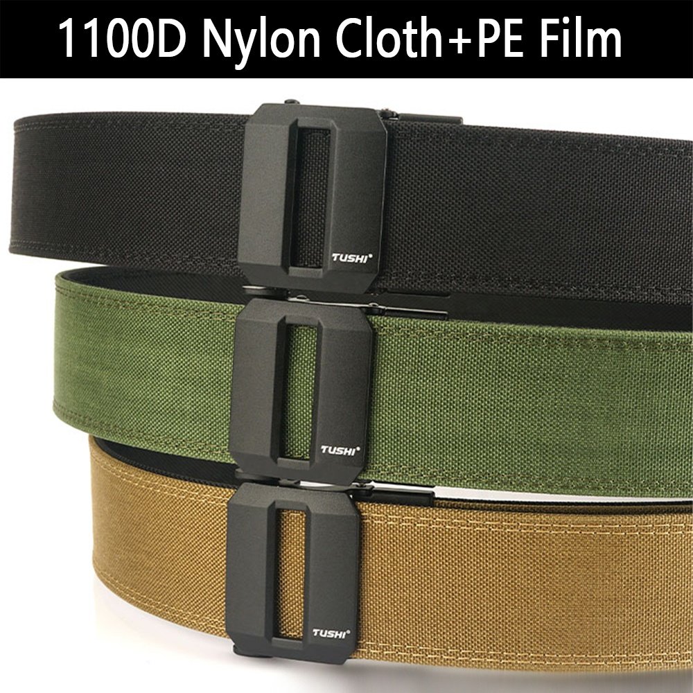 TUSHI 1000D Nylon Waist metal automatic Buckle Adjustable Fabric Tactical Belt Training Waist Nylon Fabric Ratchet Belts Factory