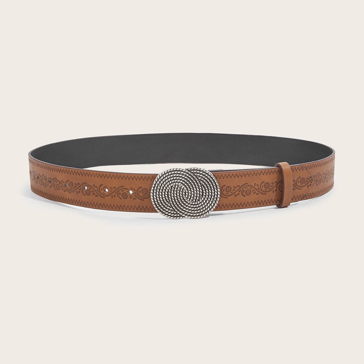 Western Punk Belt Wholesale Custom Vintage Alloy Buckle Handcrafted Floral Embossed Pu Leather Women Belt
