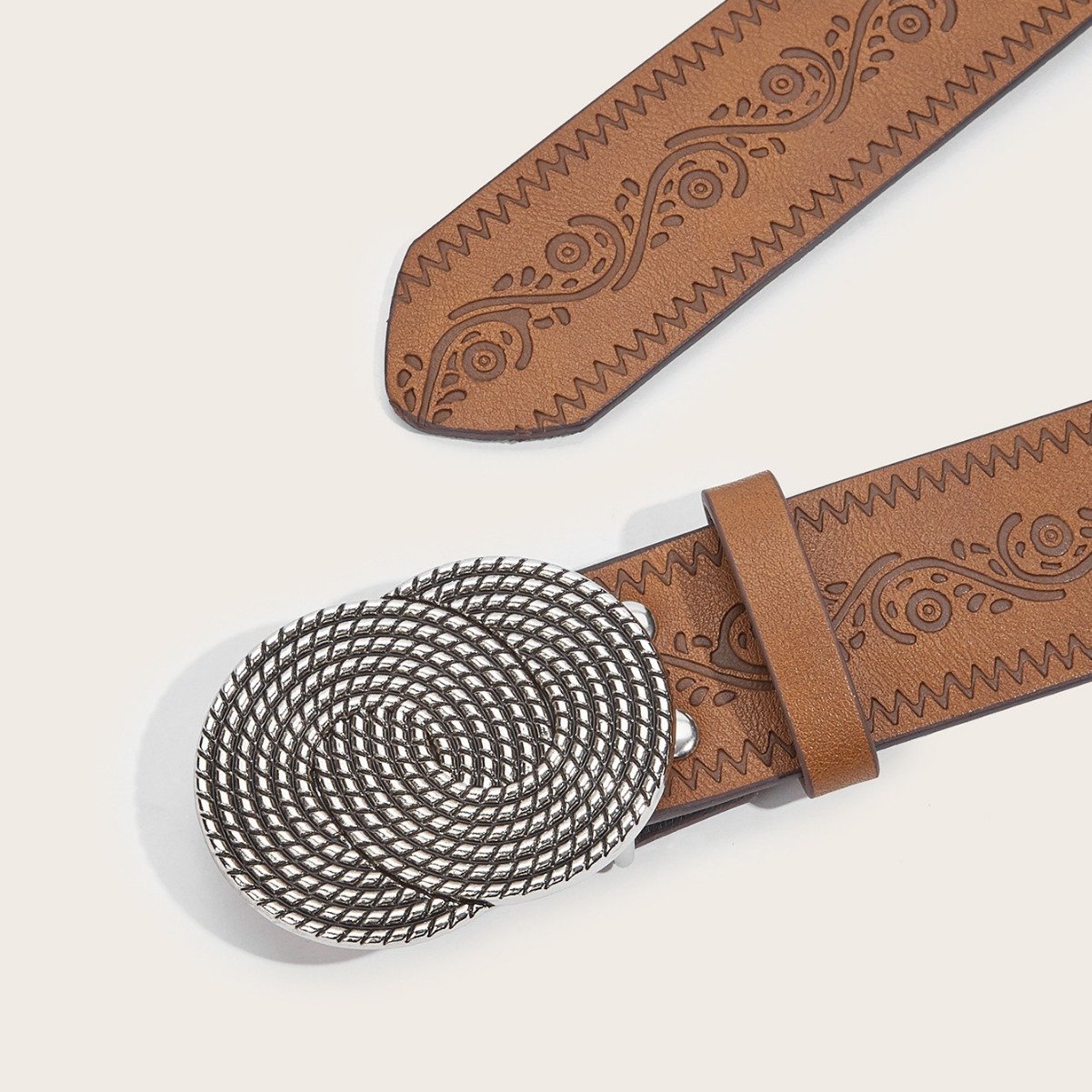Western Punk Belt Wholesale Custom Vintage Alloy Buckle Handcrafted Floral Embossed Pu Leather Women Belt