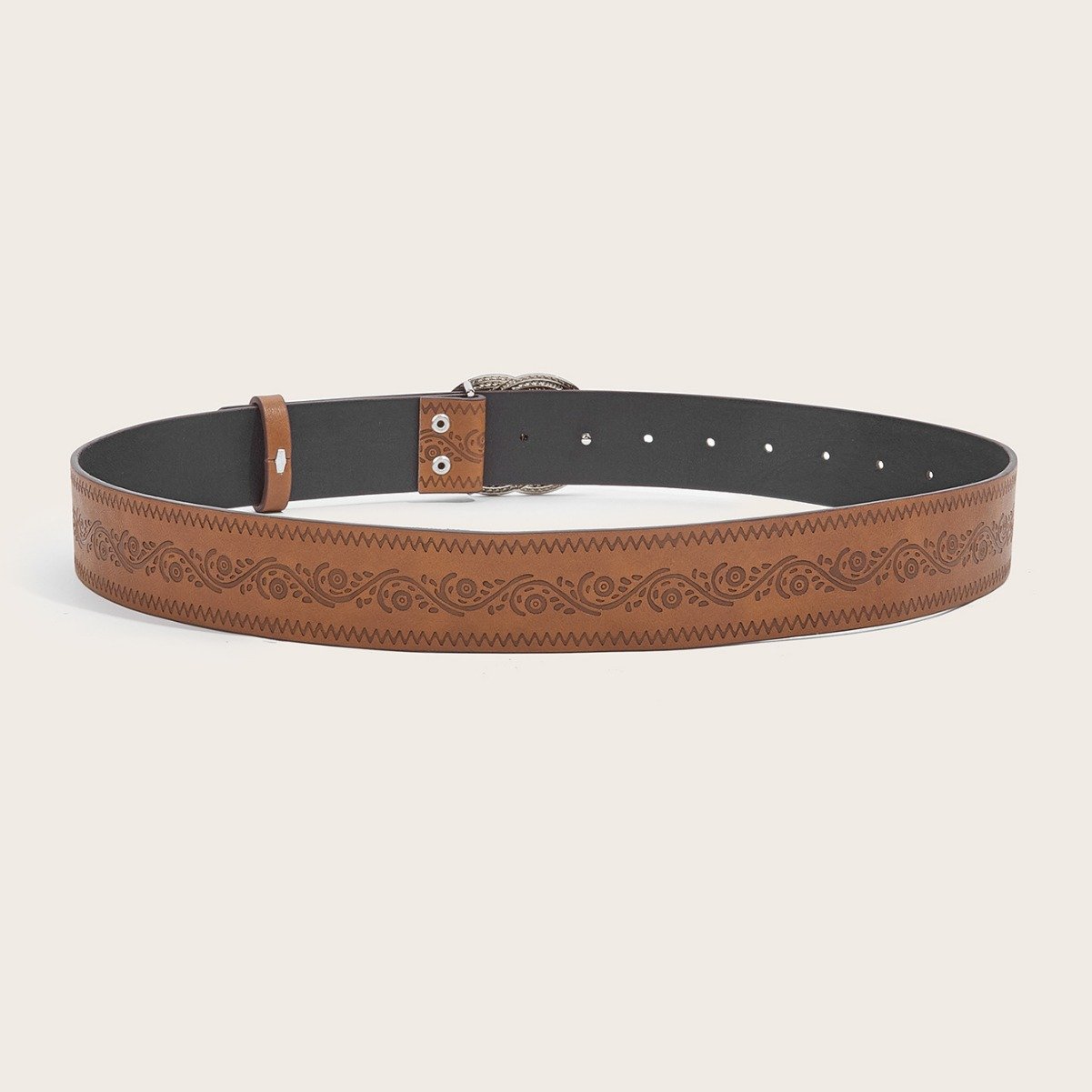 Western Punk Belt Wholesale Custom Vintage Alloy Buckle Handcrafted Floral Embossed Pu Leather Women Belt
