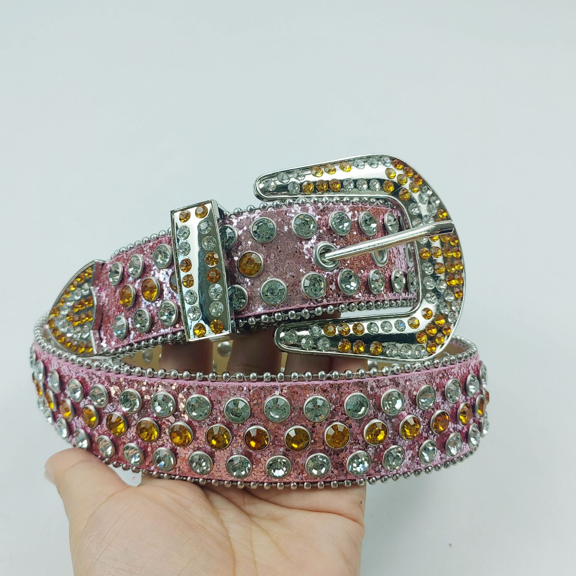 Fashion Cowboy Western Rhinestones Belt Removable Buckle Bling Bling Crystal Studded Glitter PU Leather Red Rhinestones Belt