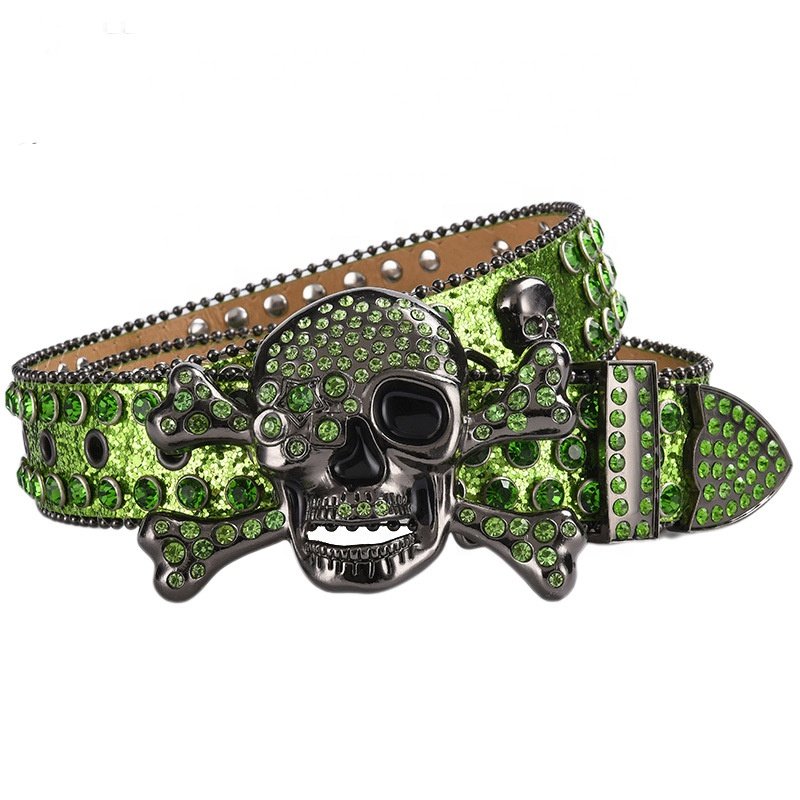 Skull Head Buckle Colors Bling Bling Fashion PU Leather Men's Jeans Punk Studded Rhinestones Belts for Woman
