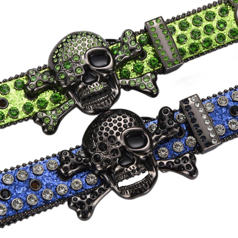 Skull Head Buckle Colors Bling Bling Fashion PU Leather Men's Jeans Punk Studded Rhinestones Belts for Woman