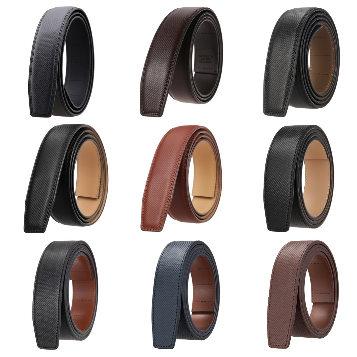 Factory OEM Custom Male Genuine Leather Belt Strap Ratche Belt Without Buckle Multicolor Automatic Buckle Cowhide Leather Strap