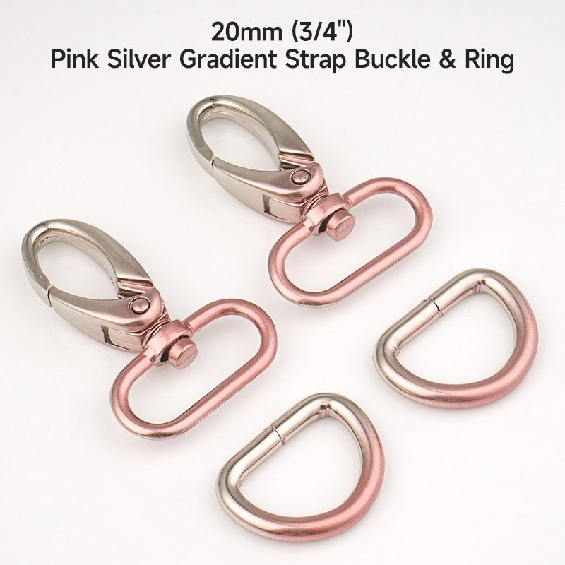 Handbag Hardware Bags 3/4" Zinc Alloy Snap Hook Pink Silver Gradient Swivel Spring Hook 20mm Metal Ring D Buckle for Bags Strap