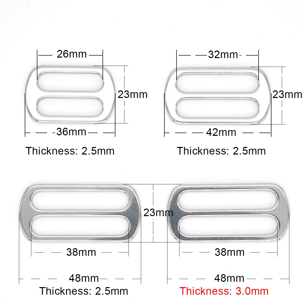 CLOXY Stainless Steel Adjustable Slider 25/32/38mm Stainless Steel Adjustment Tri-glide Buckle for Backpack Dog Collar Harness