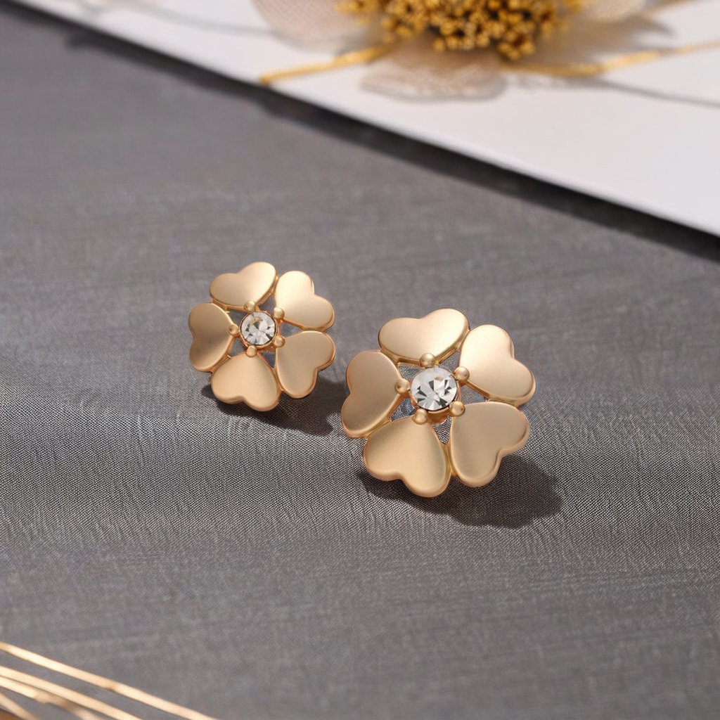 Diamond-Embellished Four-leaf Clover Flower Buttons Shank Style Lady Blouse Buckle for Clothing Garments Premium Plating button