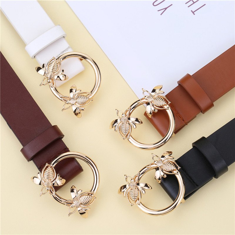 Fashion 100cm Vintage Classic Bee Buckle Belt PU Leather Adjustable Waist Belt For Dresses Pants Women Designer Leather Belts