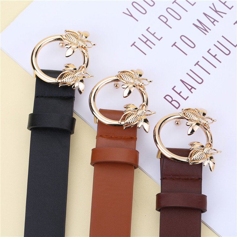 Fashion 100cm Vintage Classic Bee Buckle Belt PU Leather Adjustable Waist Belt For Dresses Pants Women Designer Leather Belts
