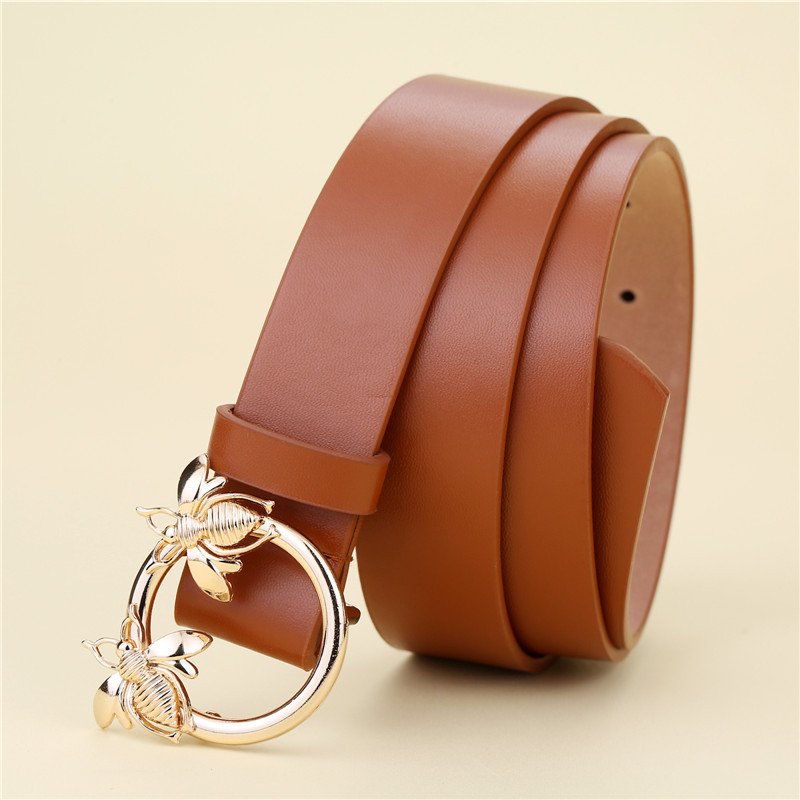 Fashion 100cm Vintage Classic Bee Buckle Belt PU Leather Adjustable Waist Belt For Dresses Pants Women Designer Leather Belts