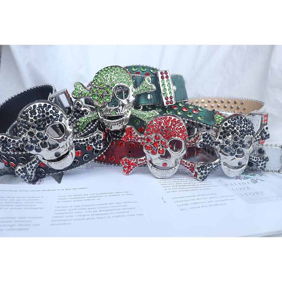 New Western Skull Cowboy Bling BB PU Leather Custom Belts Silver Alloy Buckle Wide For Adults and Girls