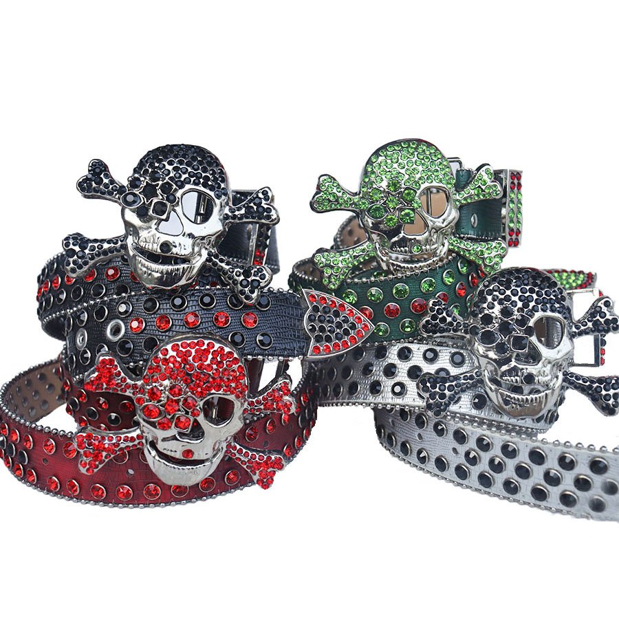 New Western Skull Cowboy Bling BB PU Leather Custom Belts Silver Alloy Buckle Wide For Adults and Girls