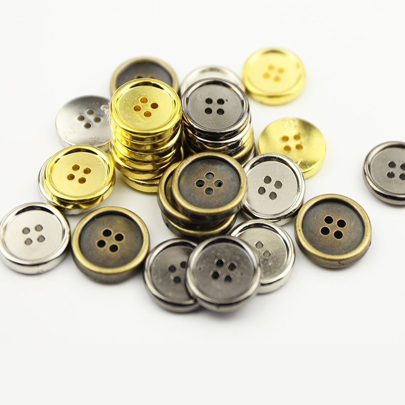 Yong Ji 10mm Spot gold four hole fine edge button plated round plastic buckle for shirt tooling children's wear resin button