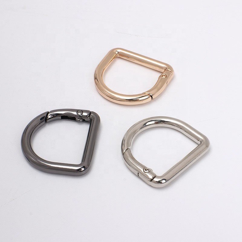 Clothing Bag Accessories spring opened d ring Custom Zinc Alloy metal d-ring for bags adjustable Spring D ring buckle for DIY