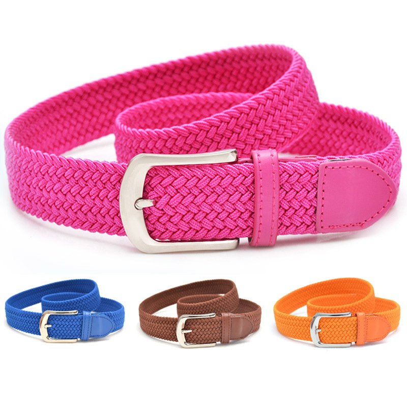 No Hole Vivid Color 3.5cm Women Web Knit Braid Stretch Casual Men Elastic Woven Belt for Jeans Golf Pants