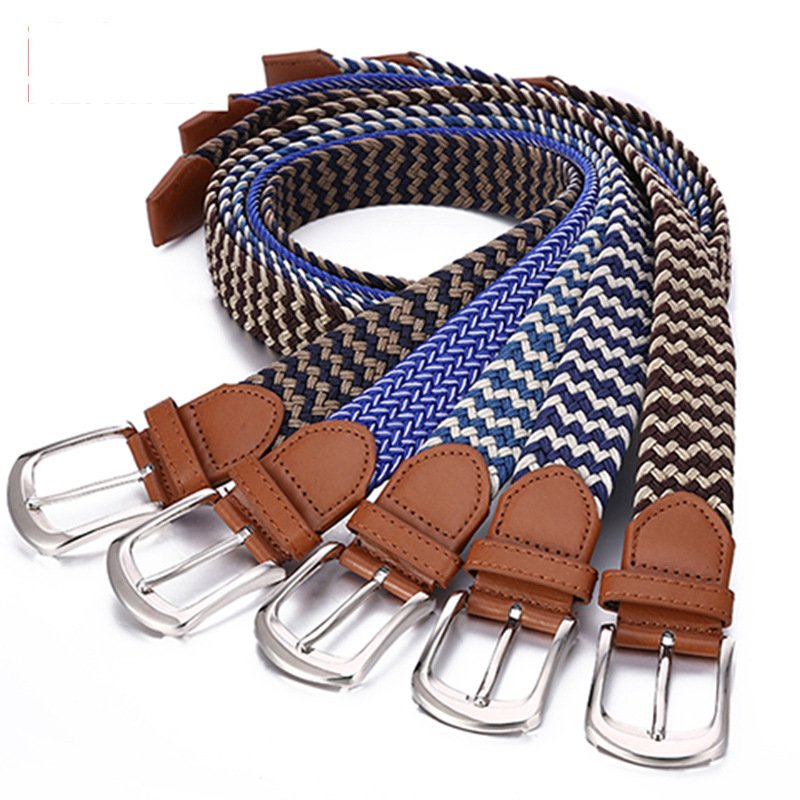 No Hole Vivid Color 3.5cm Women Web Knit Braid Stretch Casual Men Elastic Woven Belt for Jeans Golf Pants