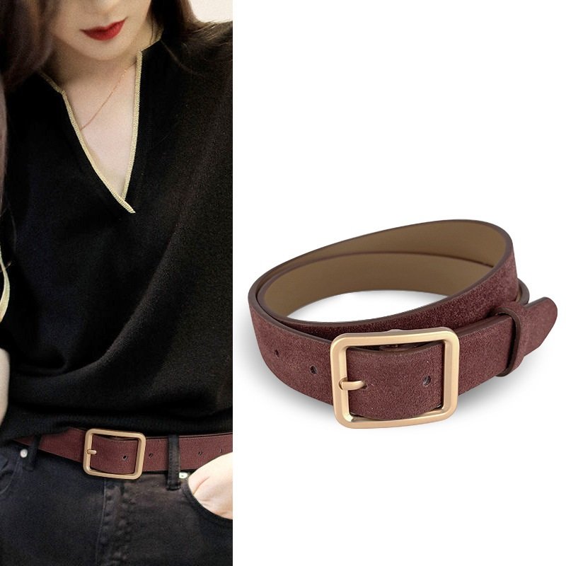 New Designs Retro Velvet Genuine Leather Belt Gold Needle Buckle Cowhide Casual Decoration Jeans Waist Belts