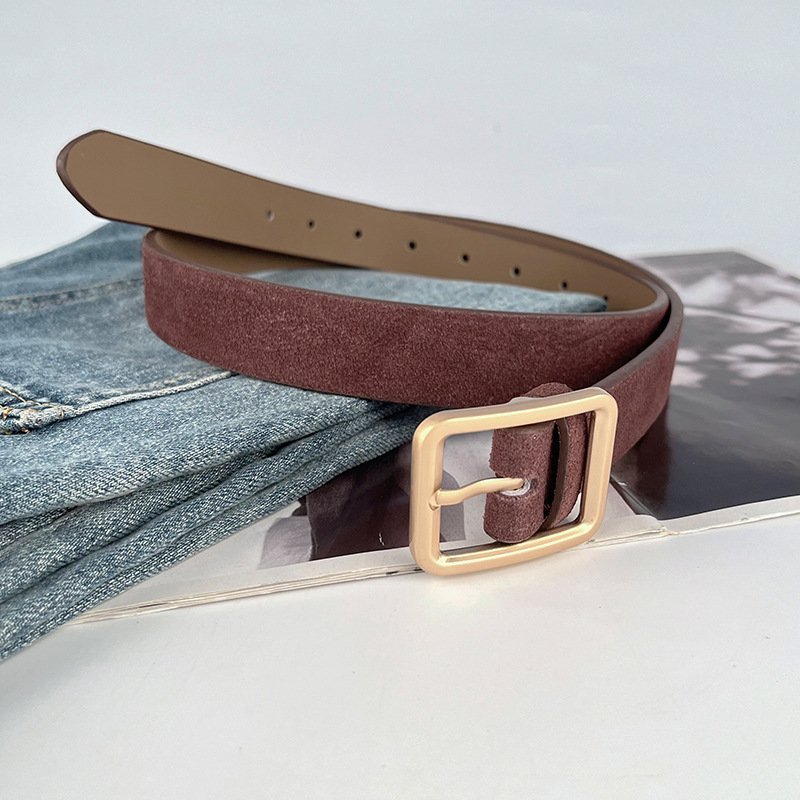 New Designs Retro Velvet Genuine Leather Belt Gold Needle Buckle Cowhide Casual Decoration Jeans Waist Belts