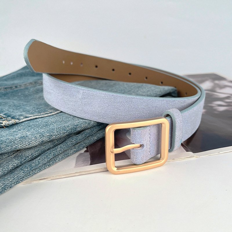 New Designs Retro Velvet Genuine Leather Belt Gold Needle Buckle Cowhide Casual Decoration Jeans Waist Belts