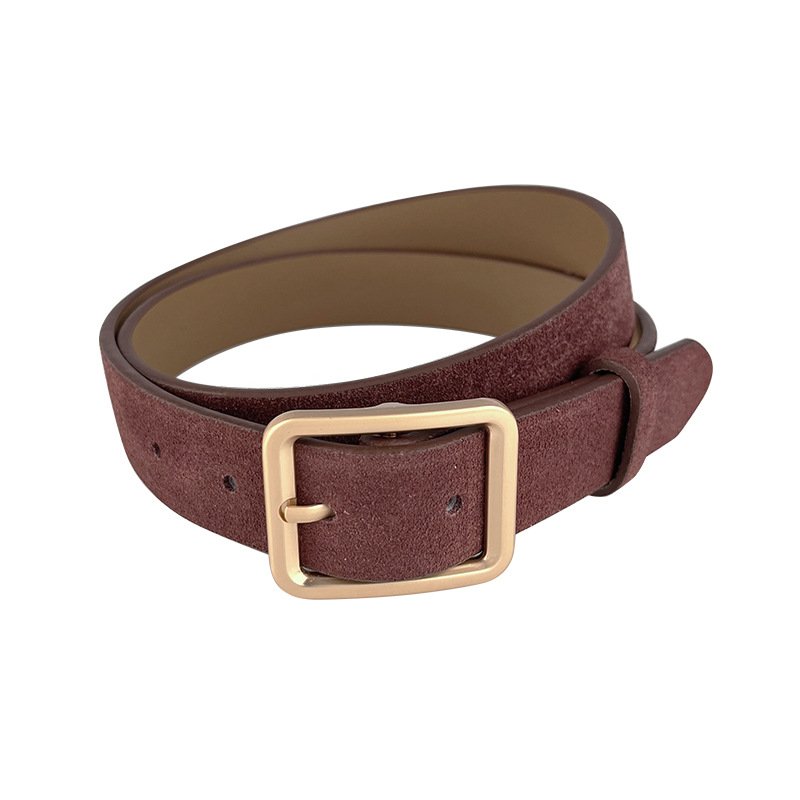 New Designs Retro Velvet Genuine Leather Belt Gold Needle Buckle Cowhide Casual Decoration Jeans Waist Belts